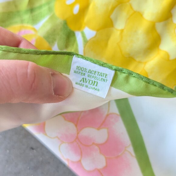 Vintage Avon Yellow Green Pink Oversized Square Scarf - Picture 6 of 9